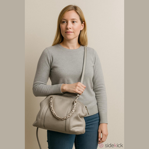 : Michael Kors Pebbled Leather Satchel Beige Gray 8x16x7